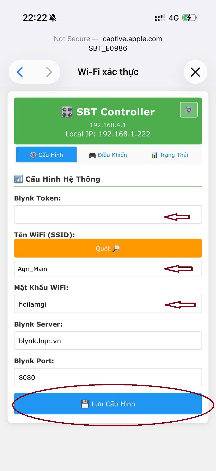 Lưu cấu hình